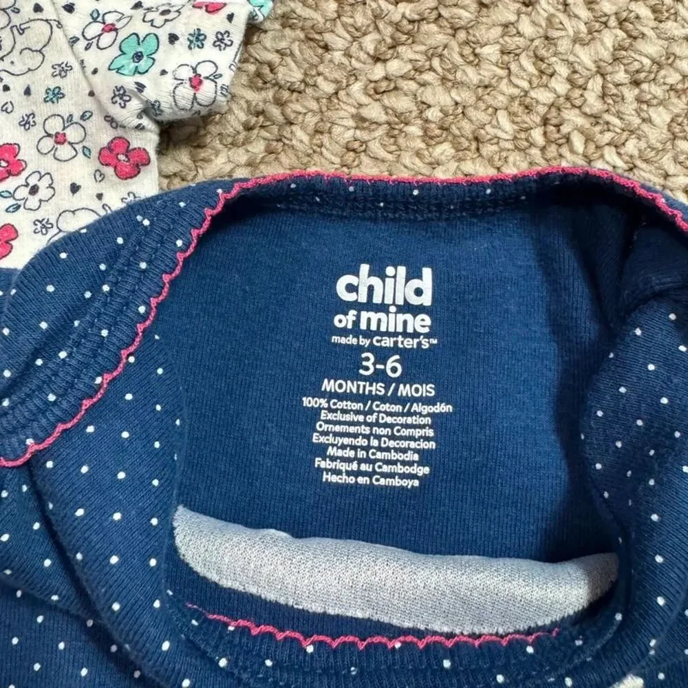 Bundle of 2 Child of Mine Baby Girl Bodysuits Elephant Floral 3-6 Months